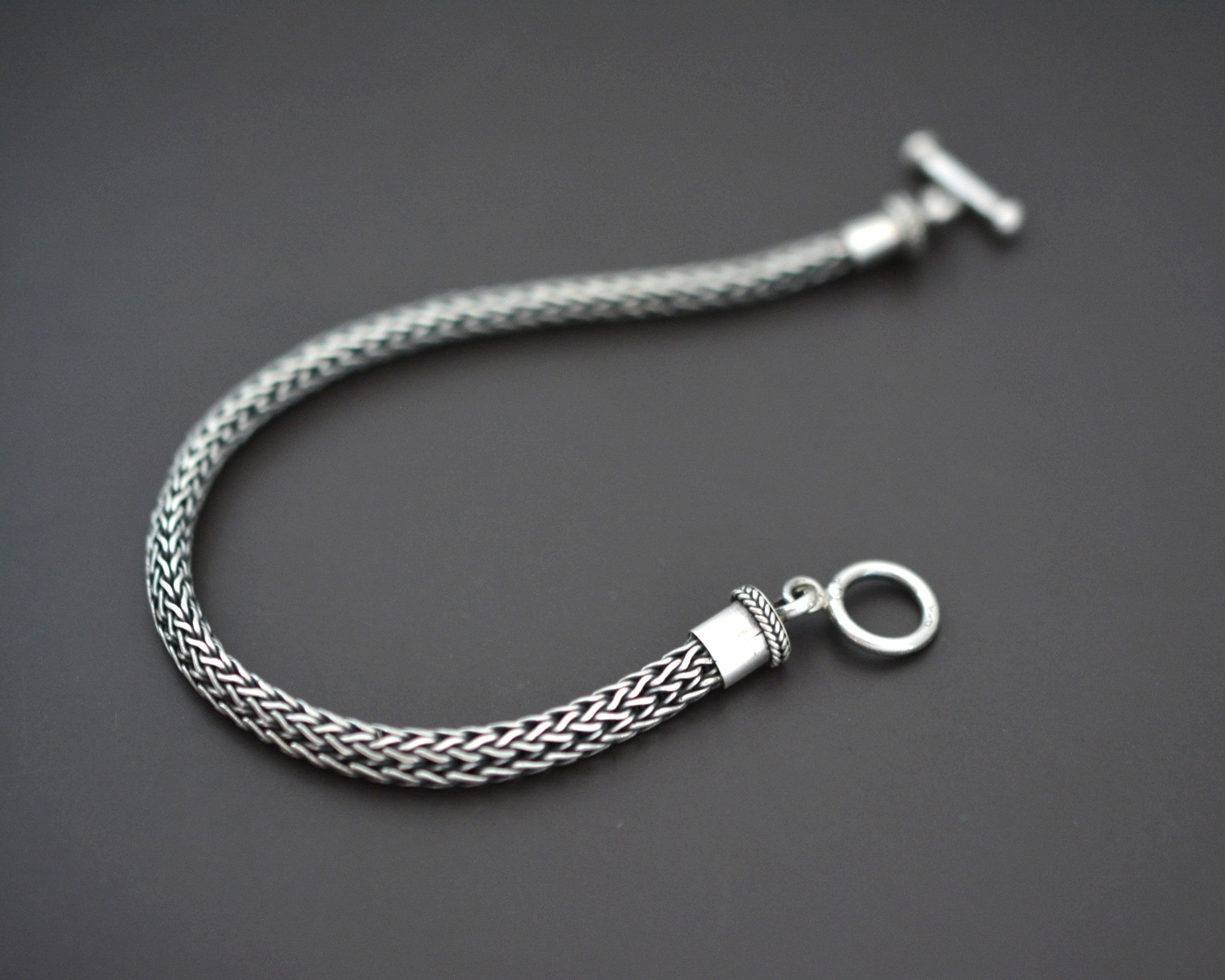 Ethnic Woven Silver Snake Chain Bracelet