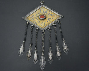 Antique Turkmen Tschapraz Pendant with Carnelian and Dangles