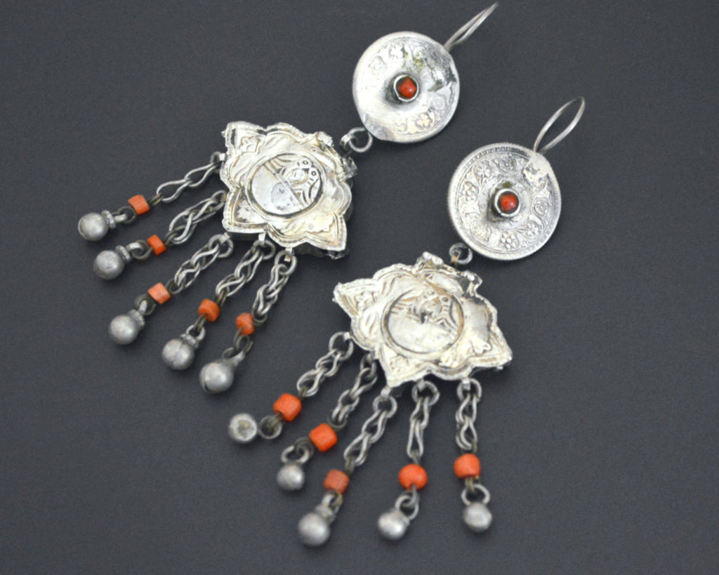 Uzbek Coral Earrings with Bell Dangles