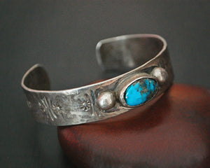 Old Navajo Stamped Turquoise Cuff Bracelet - SMALL