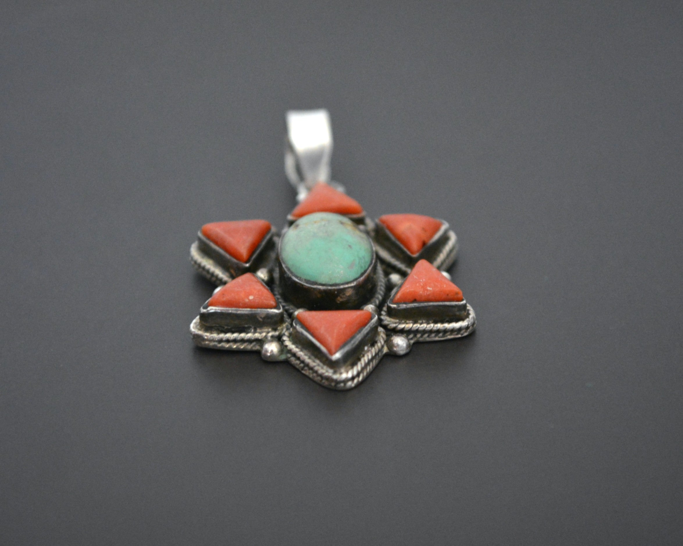 Nepali Turquoise Coral Star Pendant