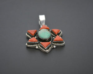Nepali Turquoise Coral Star Pendant