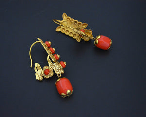 Tibetan Gilded Earrings with Faux Coral