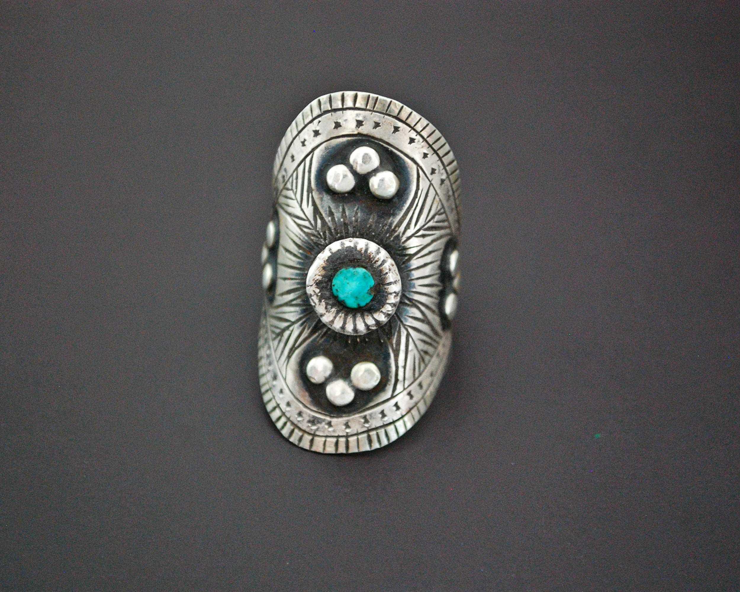 Ethnic Turquoise Ring - Size 8 Adjustable