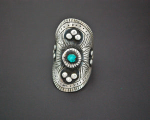 Ethnic Turquoise Ring - Size 8 Adjustable