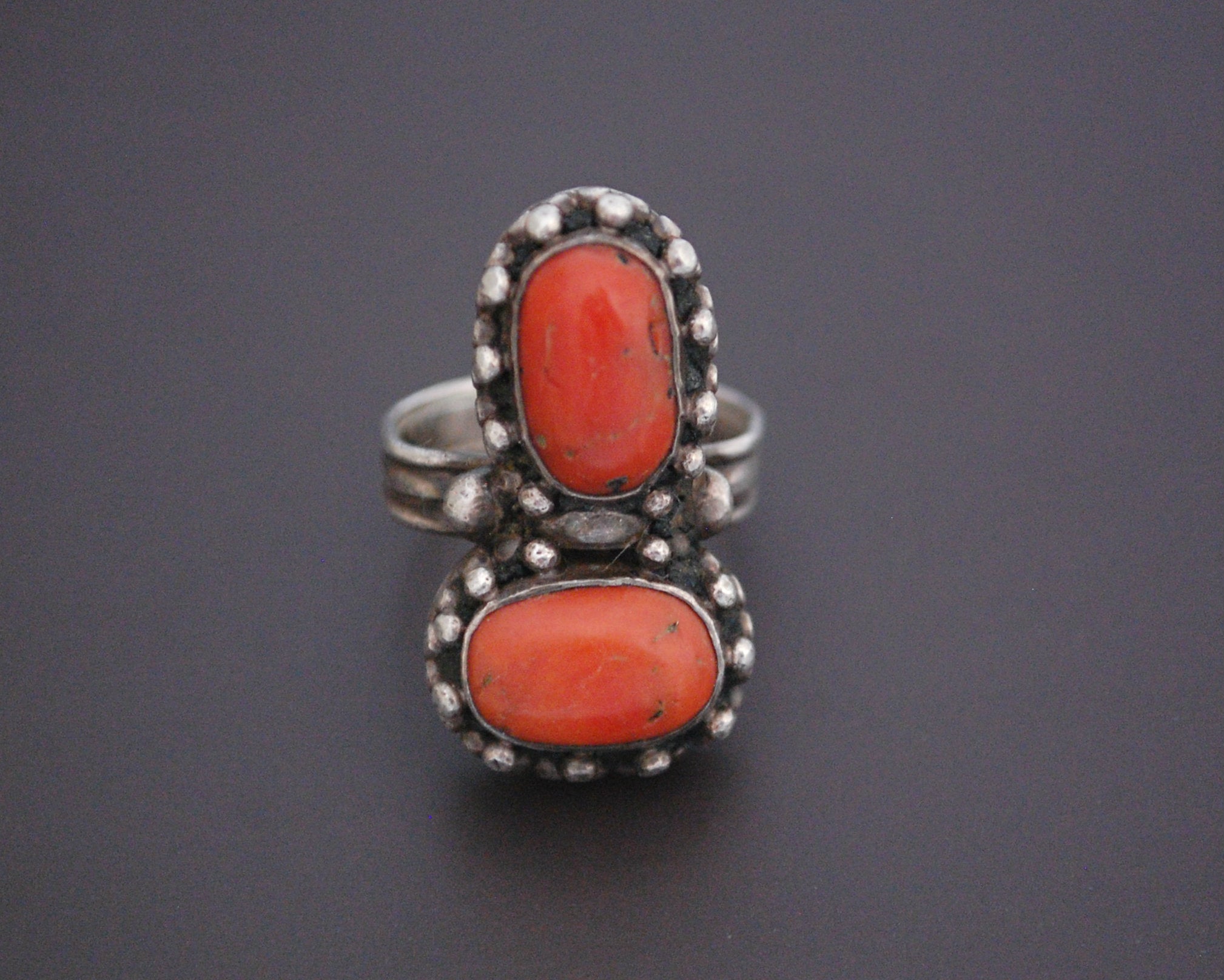 Vintage Nepali Coral Ring - Size 7 - Tibetan Coral Ring