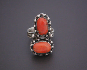 Vintage Nepali Coral Ring - Size 7 - Tibetan Coral Ring