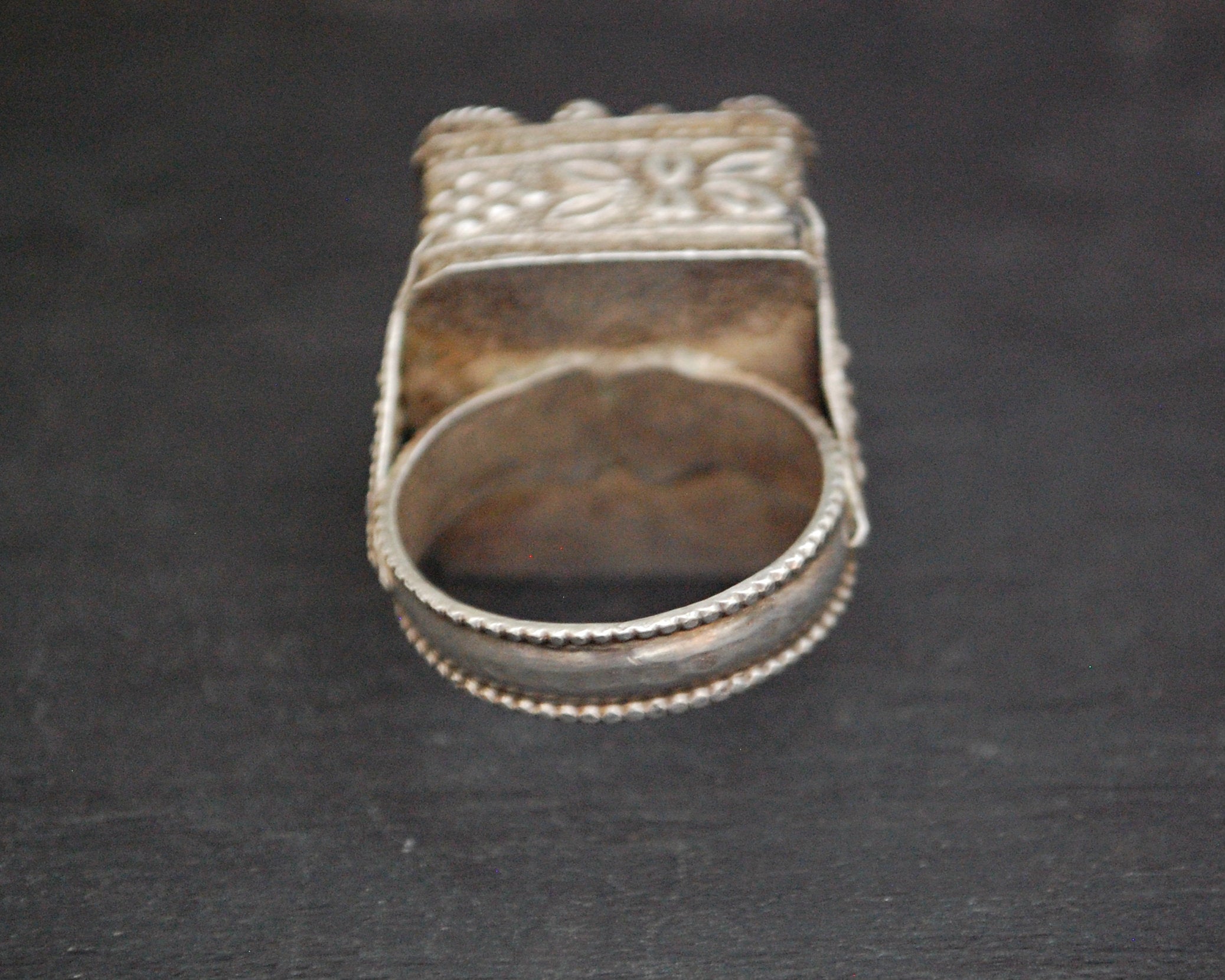 Pashtun Silver Ring with Red Glass - Size 9