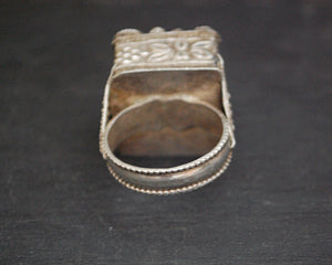Pashtun Silver Ring with Red Glass - Size 9
