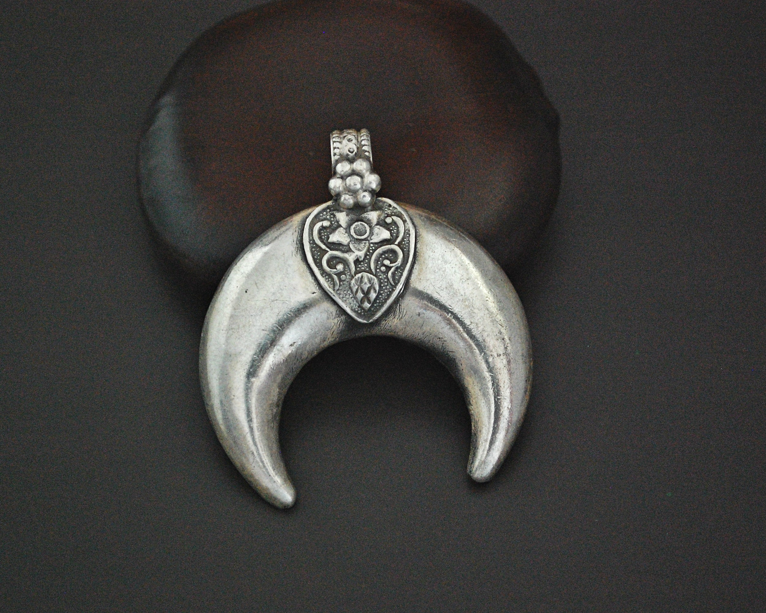 Indian Crescent Moon Pendant with Flower Ornament