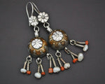 Vintage Kazakh Silver Gilded Earrings with Coral and Pearls