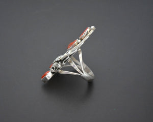Native American Coral Ring - Size 7.5