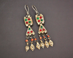 Uzbek Gilded Coral and Glass Earrings