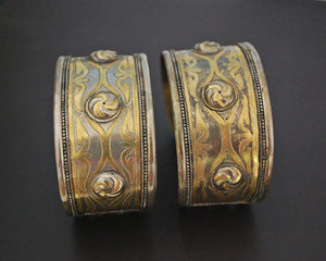 Pair Turkmen Gilded Silver Cuff Bracelets