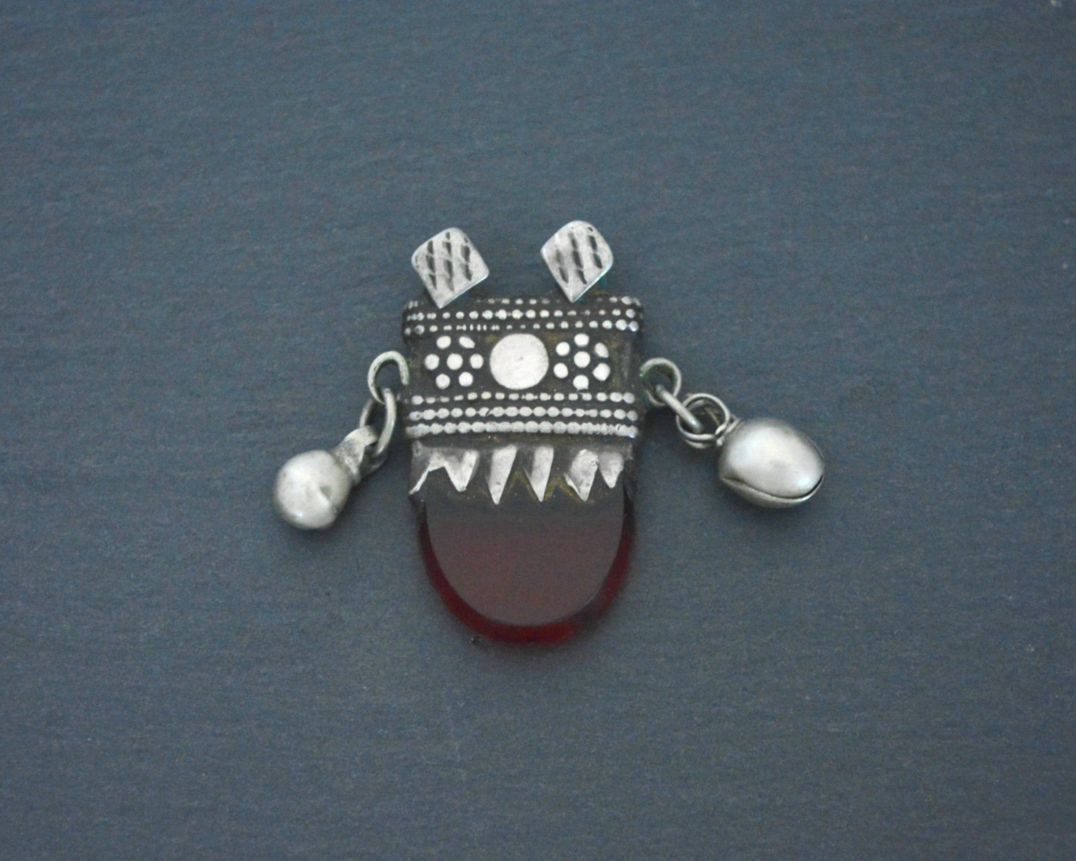 Old Yemeni Red Glass Pendant with Bells