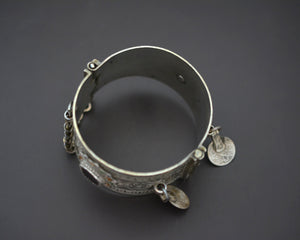 Berber Hinged Enamel Bracelet with Glass and Coins
