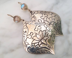 Nepali Moonstone Lotus Dangle Earrings