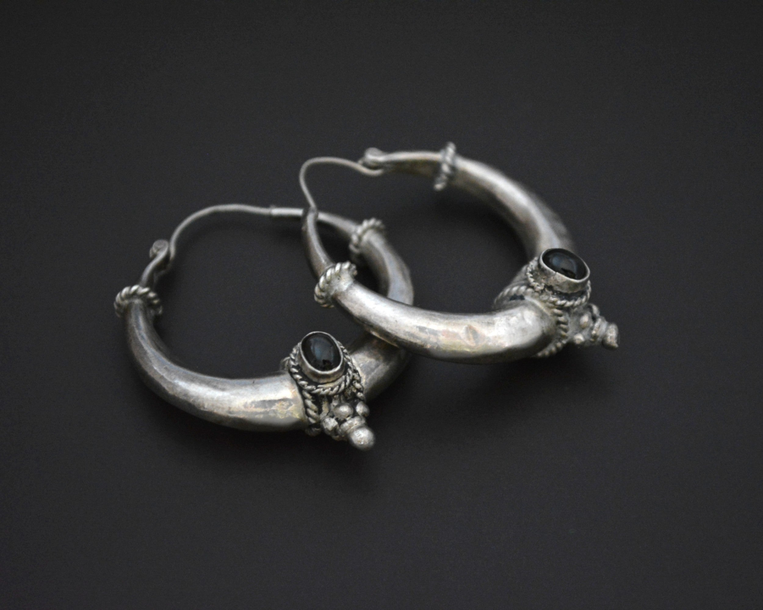 Ethnic Gemstone Hoop Earrings -  MEDIUM / LARGE