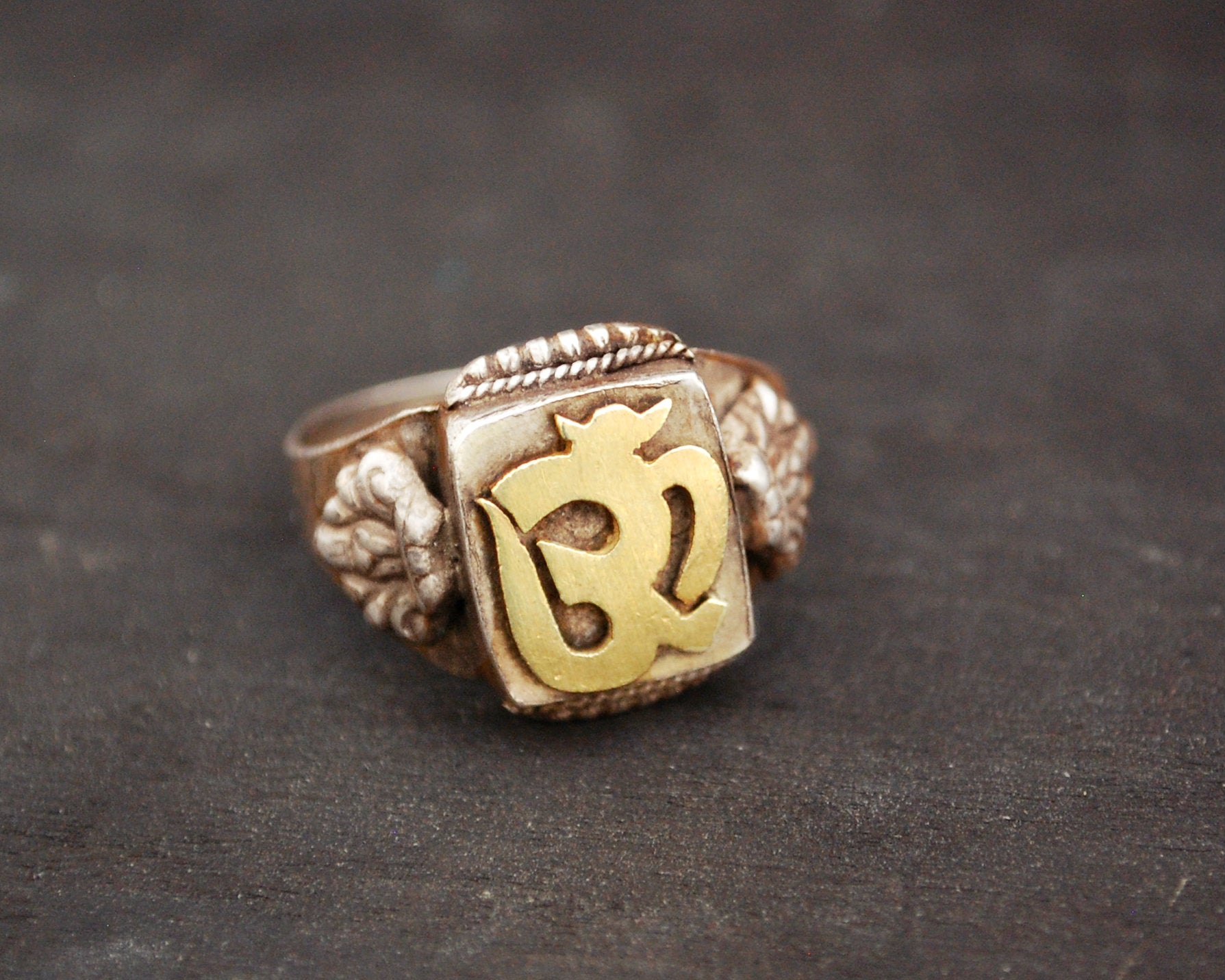 Gilded Om Ring from Nepal - Size 11.75