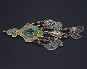 Gilded Uzbek Coral Turquoise Pendant