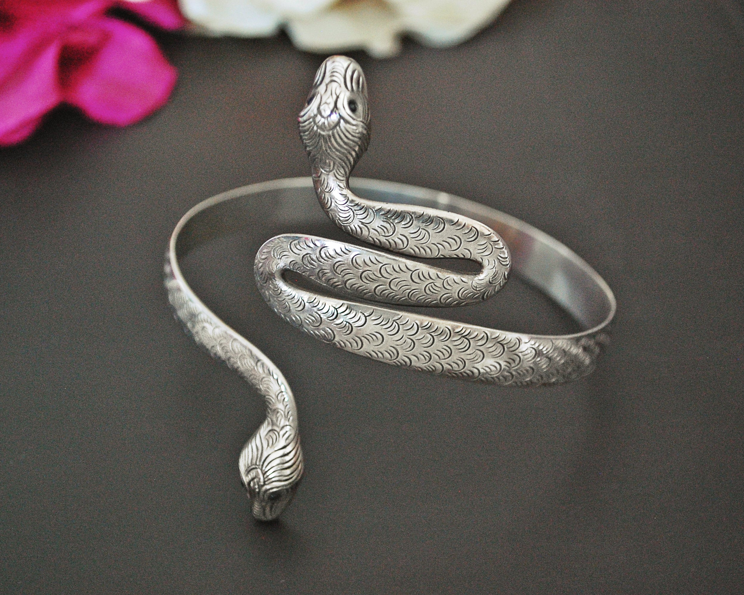 Double Snake Bracelet or Armlet with Onyx Eyes