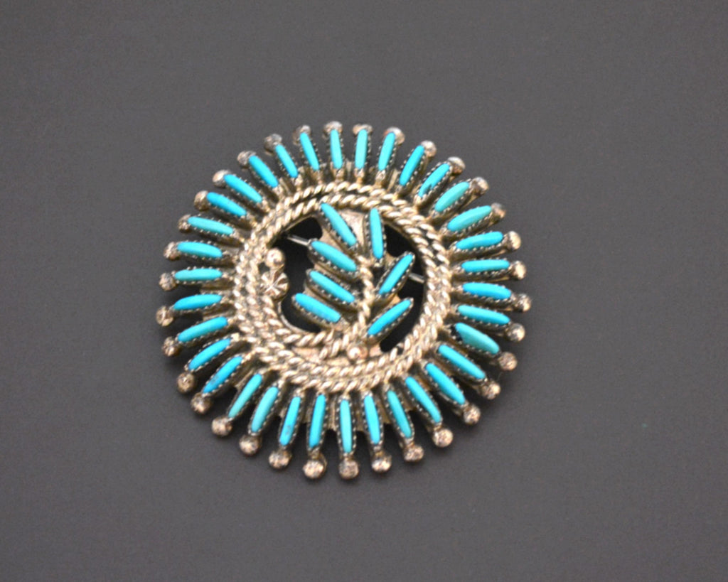 Zuni Petit Point Turquoise Pendant Brooch - Signed Ray & Eva Wyaco