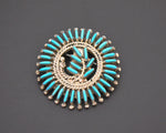 Zuni Petit Point Turquoise Pendant Brooch - Signed Ray & Eva Wyaco