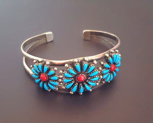 Zuni Cluster Turquoise Coral Cuff Bracelet