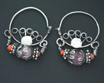 Uzbek Coral and Glass Hoop Earrings