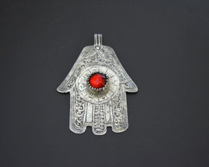 Large Hamsa Pendant with Red Glass