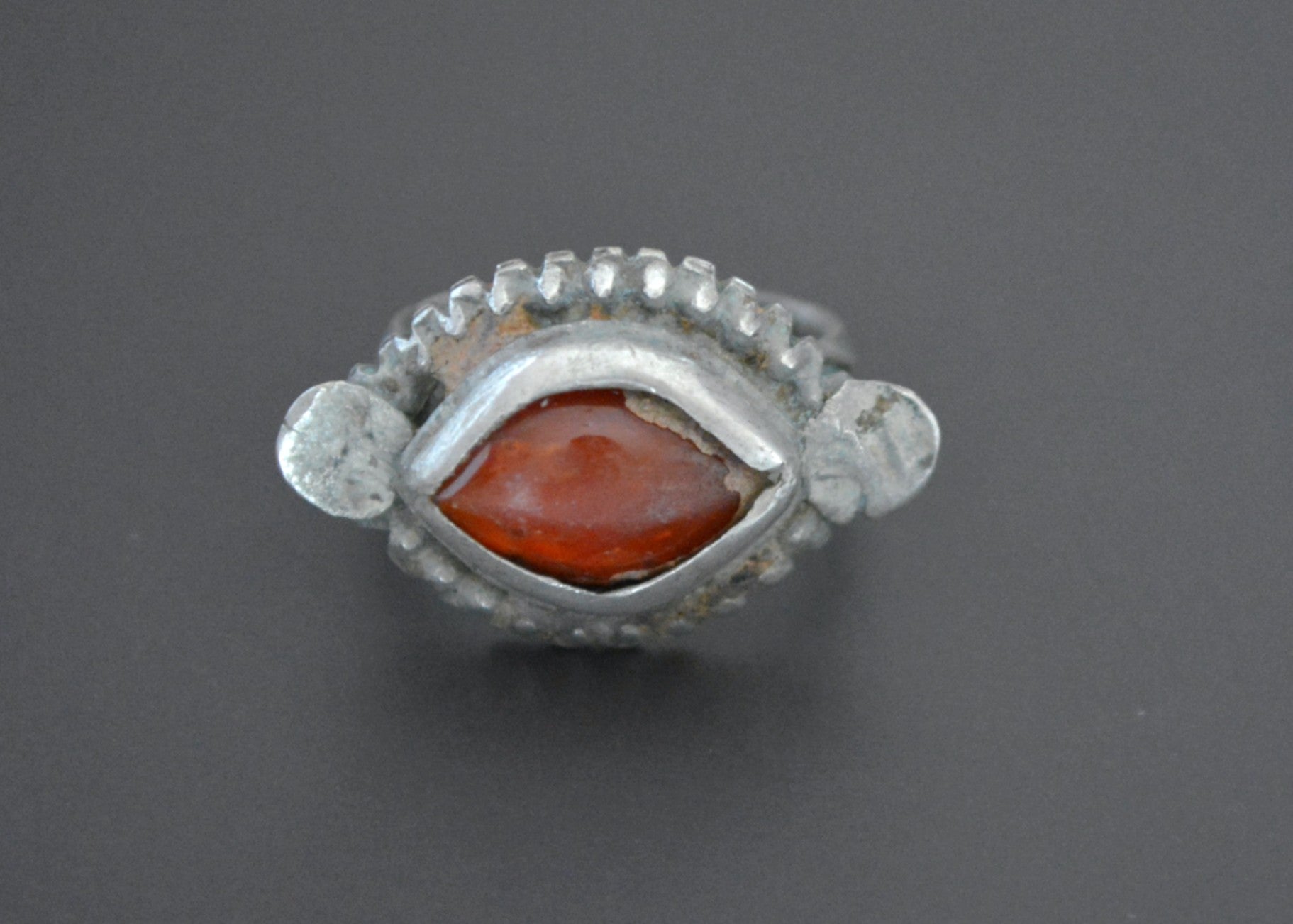 Vintage Afghani Evil Eye Carnelian Ring - Size 7.25