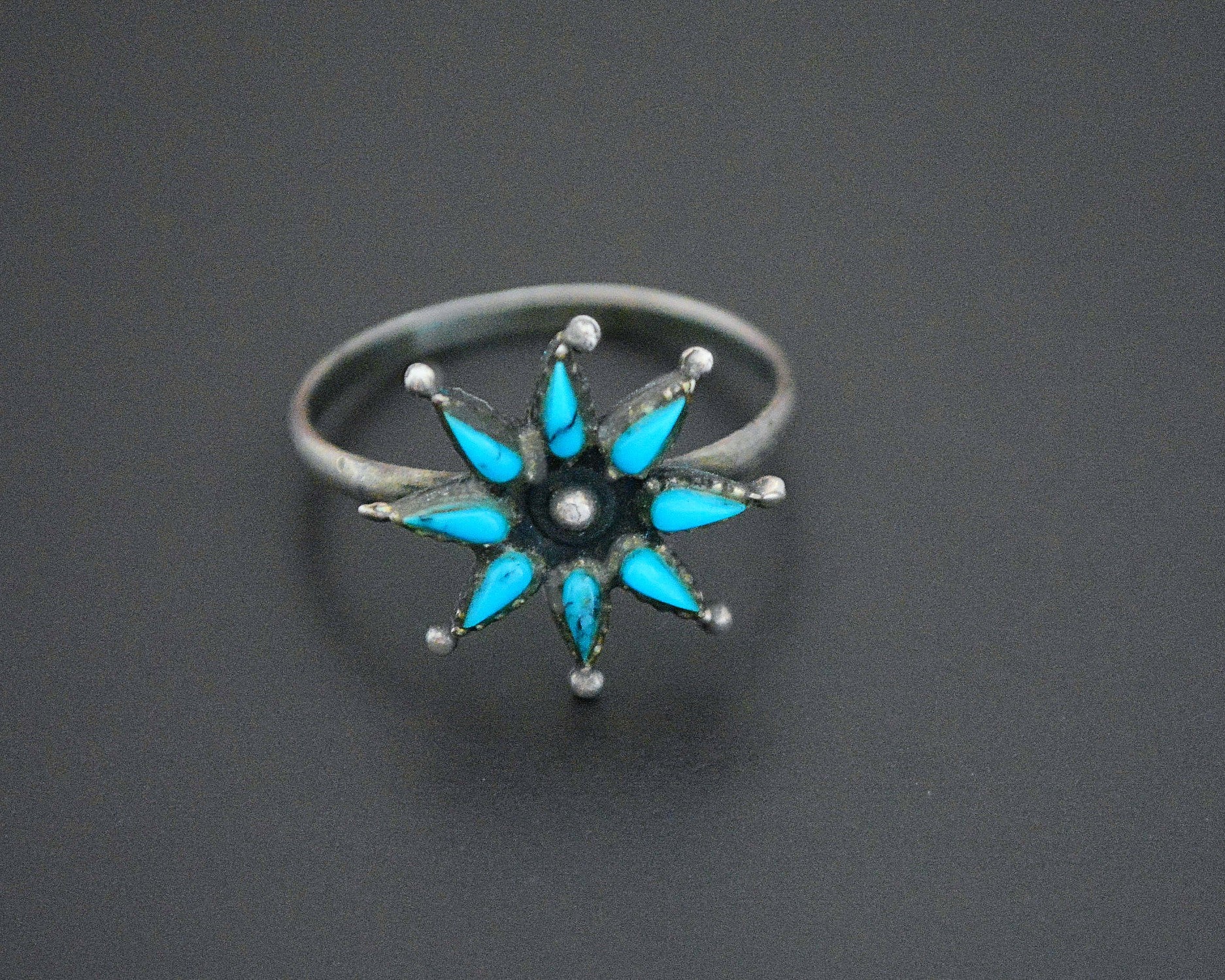 Zuni Turquoise Petit Point Ring - Size 9