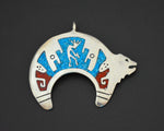Native American Navajo Bear and Kokopelli Turquoise Coral Pendant