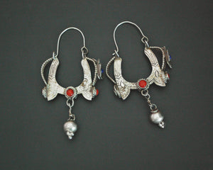 Tibetan Butterfly Lapis Lazuli and Coral Earrings