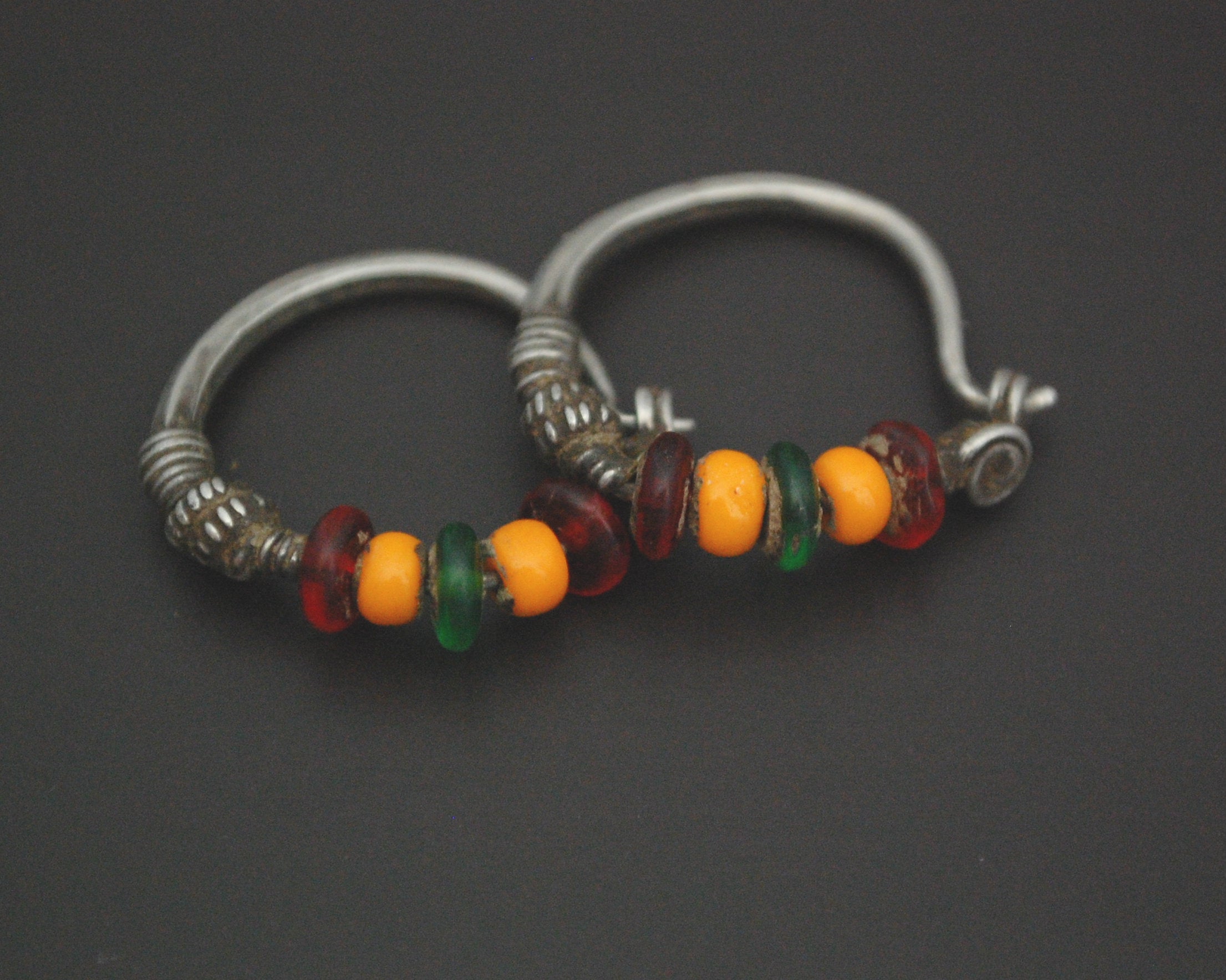 Tribal Indian Hoop Earrings with Colorful Beads