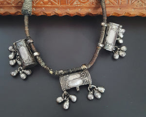 Old Rajasthani Silver Taviz Cotton Necklace