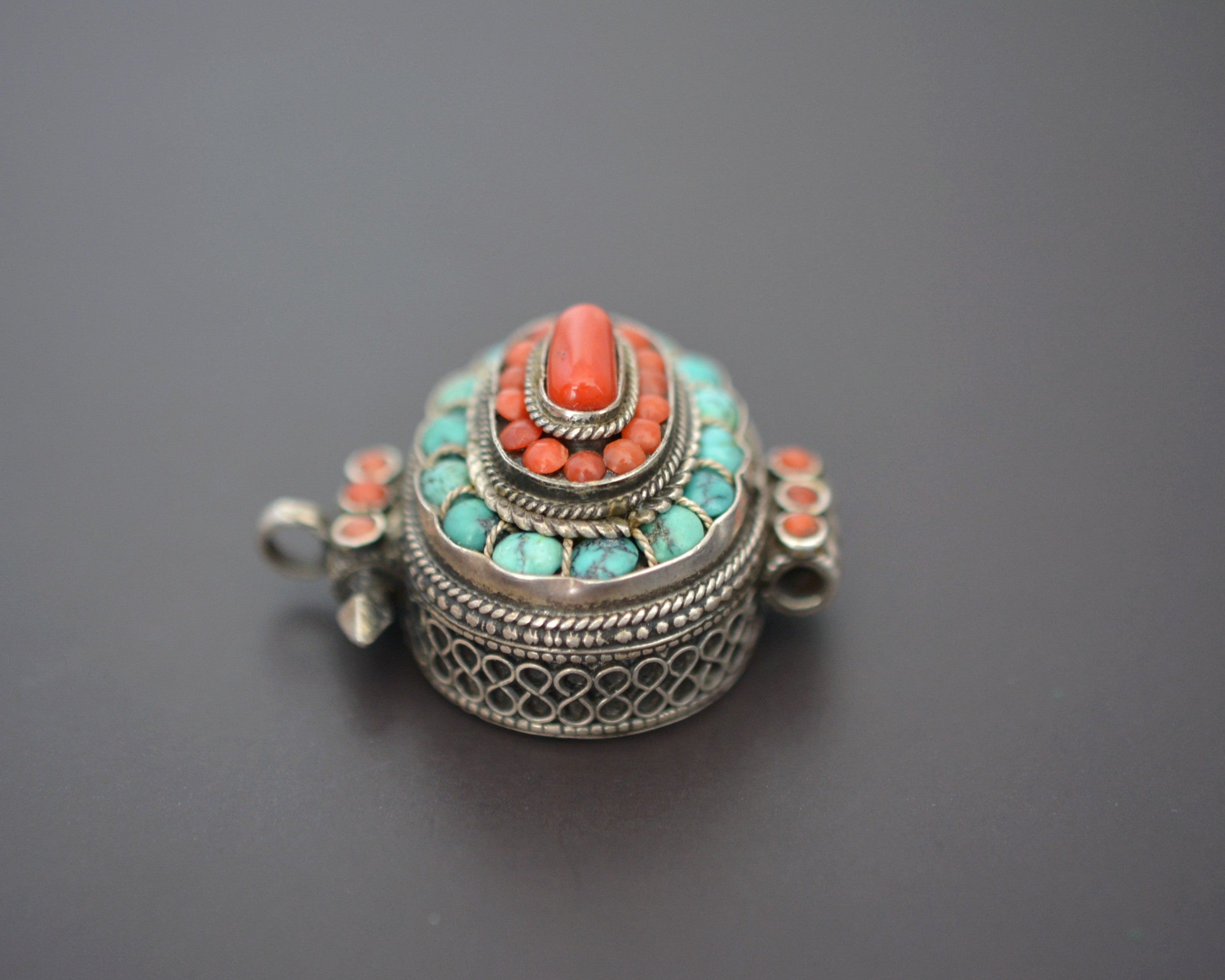 Tibetan Nepali Gau Box with Coral and Turquoises