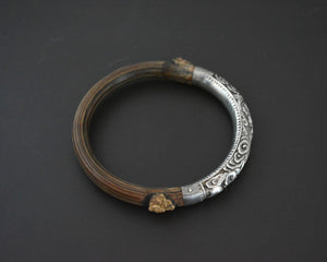 Antique Chinese Bamboo Bracelet with Silver Repoussee Dragon