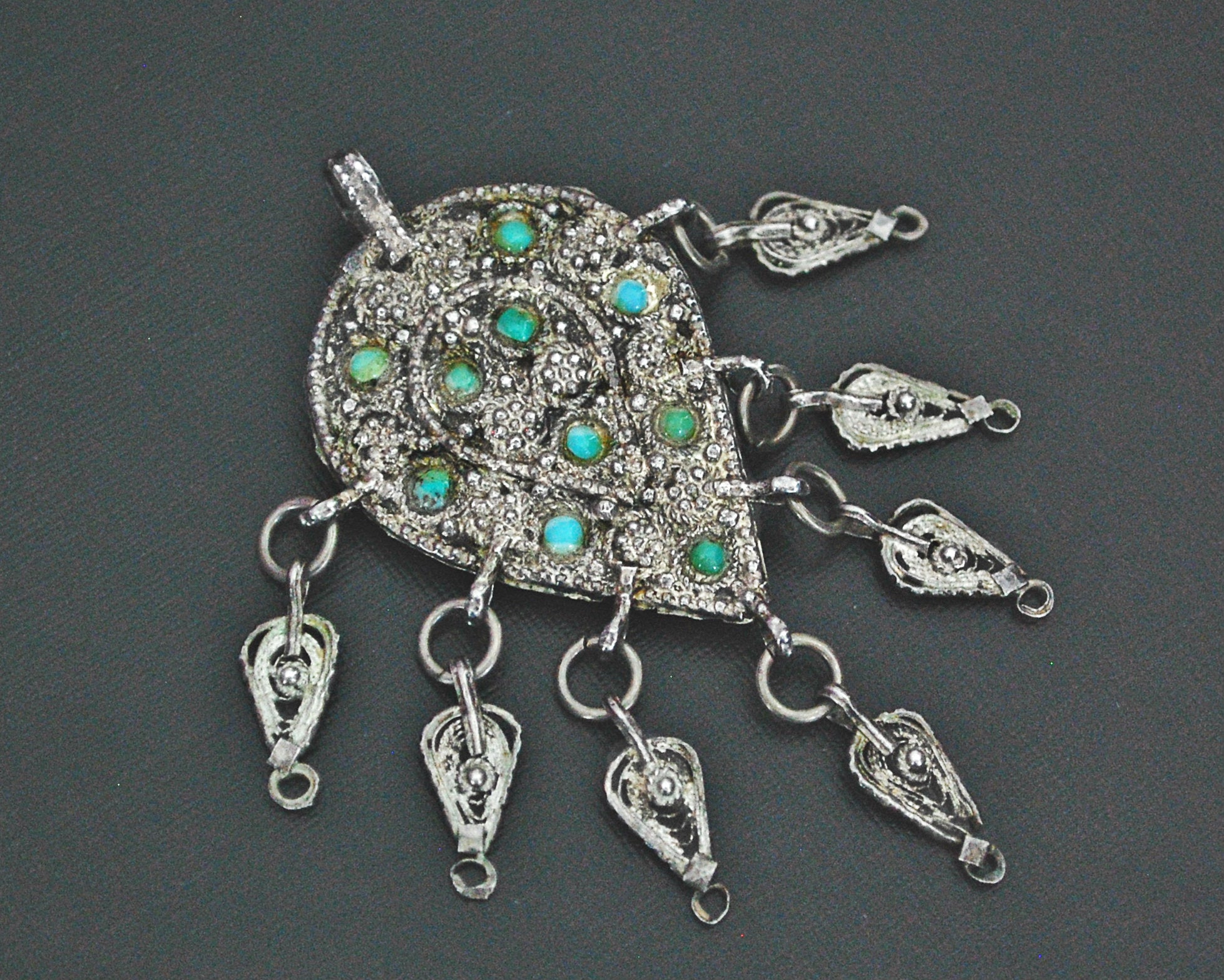 Yemeni Filigree Pendant Brooch with Turquoises