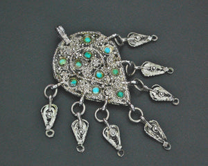 Yemeni Filigree Pendant Brooch with Turquoises