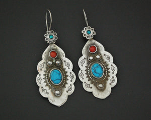 Turkmen Earrings with Coral and Turquoise