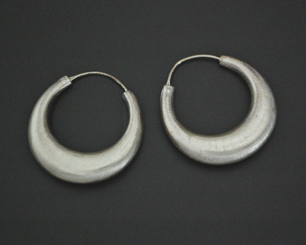 Ethnic Hoop Earrings with Brushed Matte Surface - MEDIUM