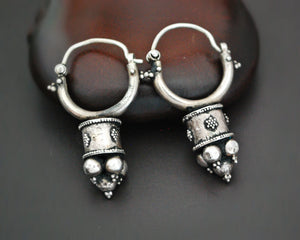 Uzbek Silver Hoop Earrings with Decorations
