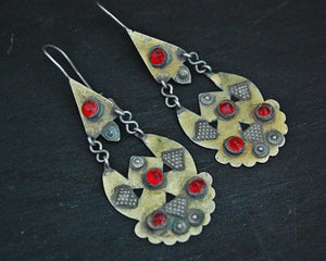 Afghani Earrings with Red Glass