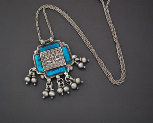 Rajasthani Silver Amulet with Glass and Bells Necklace