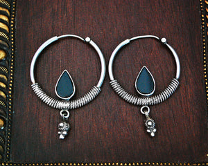 Ethnic Onyx Hoop Earrings with Charm Dangle