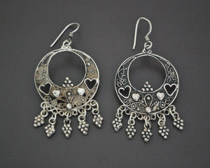 Vintage Filigree Silver Earrings with Heart Motif and Dangles