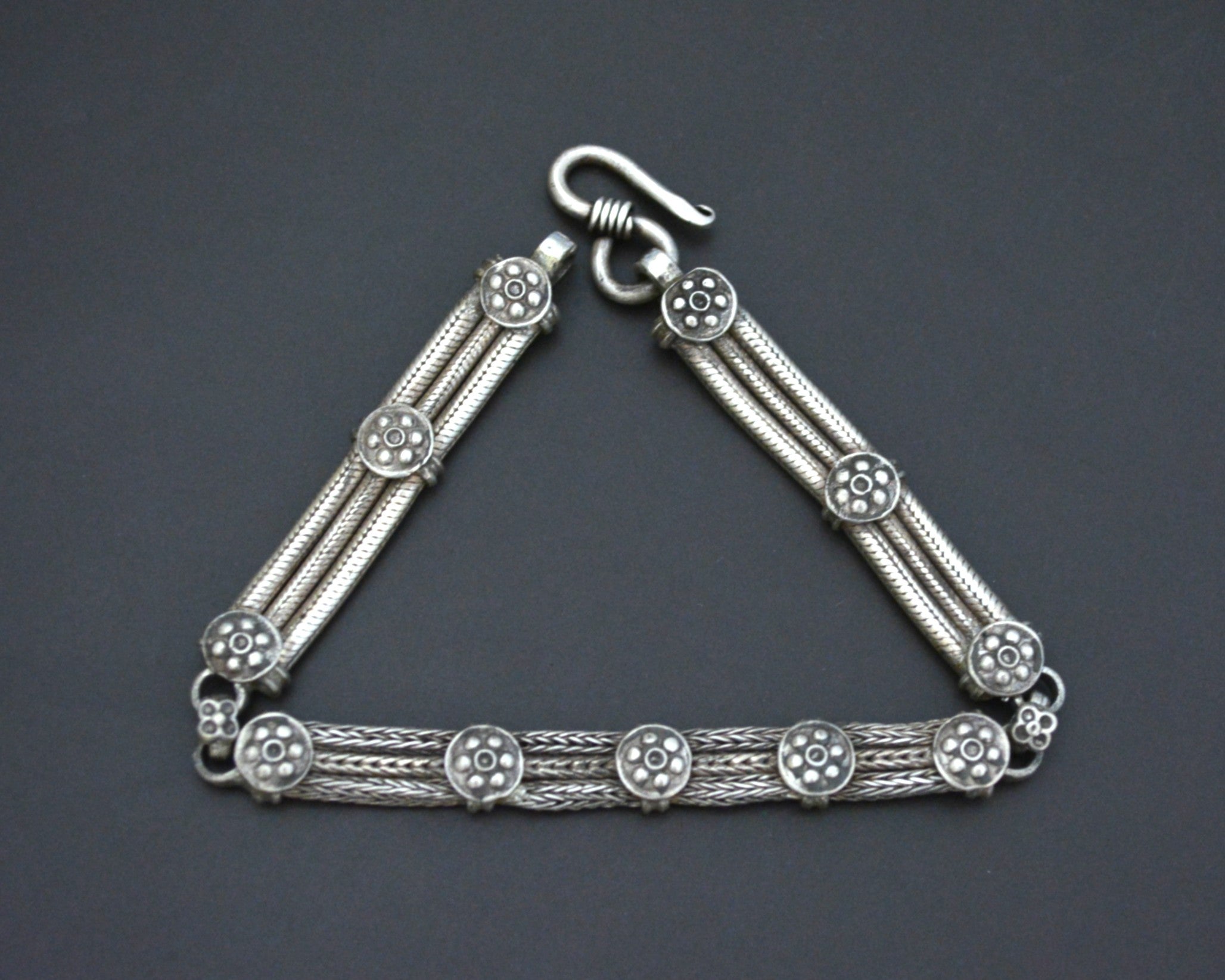 Rajasthani Silver Snake Chain Bracelet with Flowers