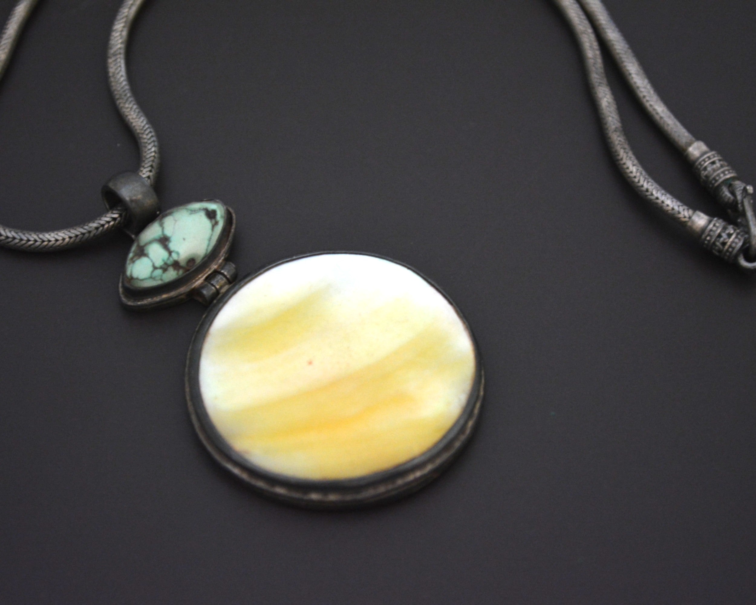 Ethnic Turquoise Mother of Pearl Snake Chain Necklace