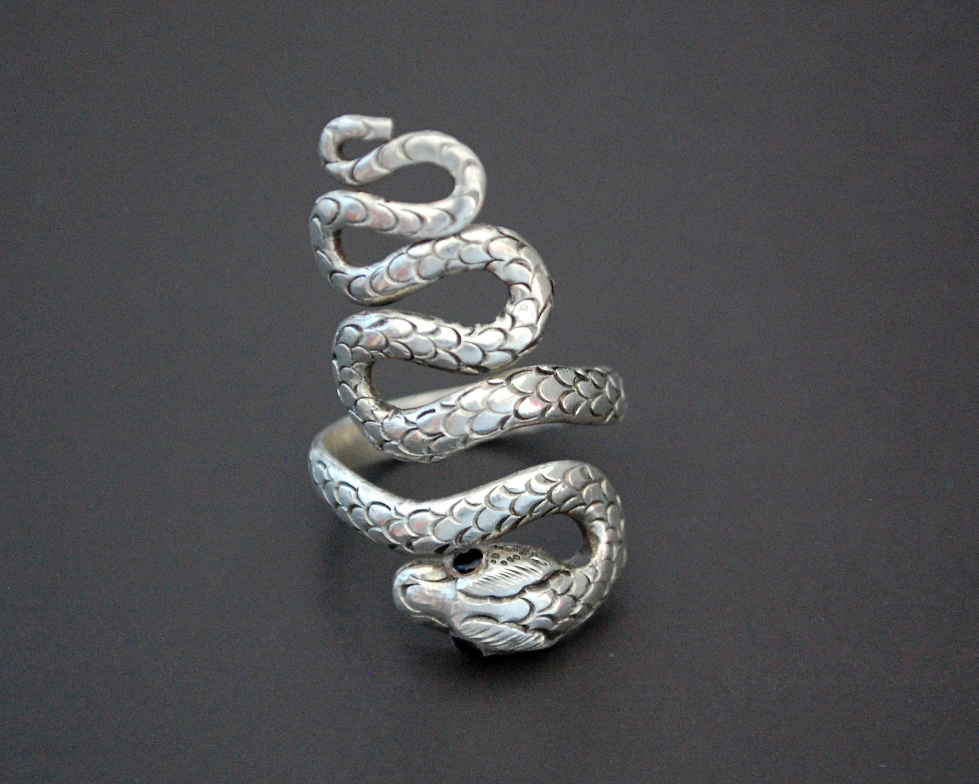 Snake Ring with Onyx Eyes - Size 7